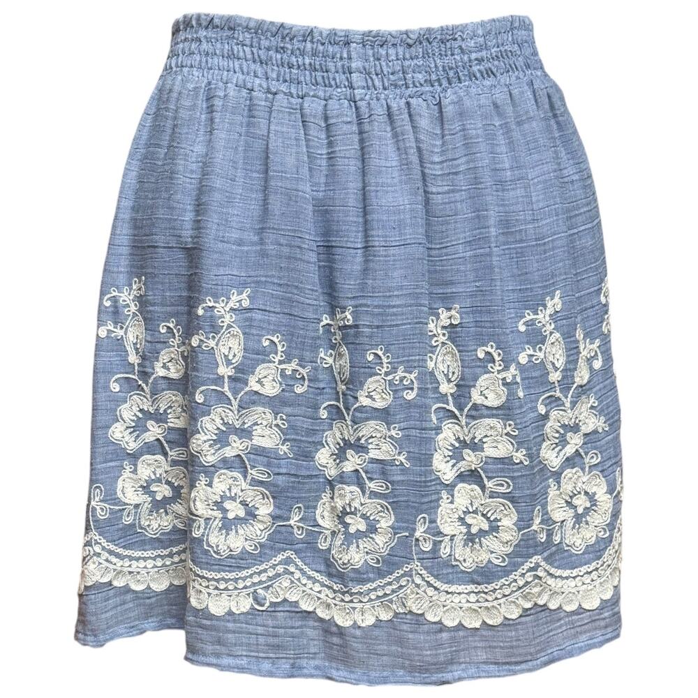Emmelee 100% Cotton Floral Embroidered Lined Mini Skirt Small